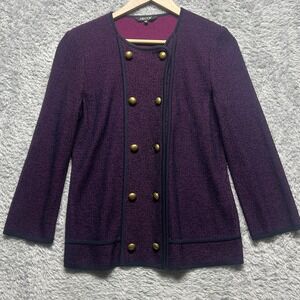 Misook Jacket XS Purple Maroon Knit Double Breasted Gold Buttons Business Formal